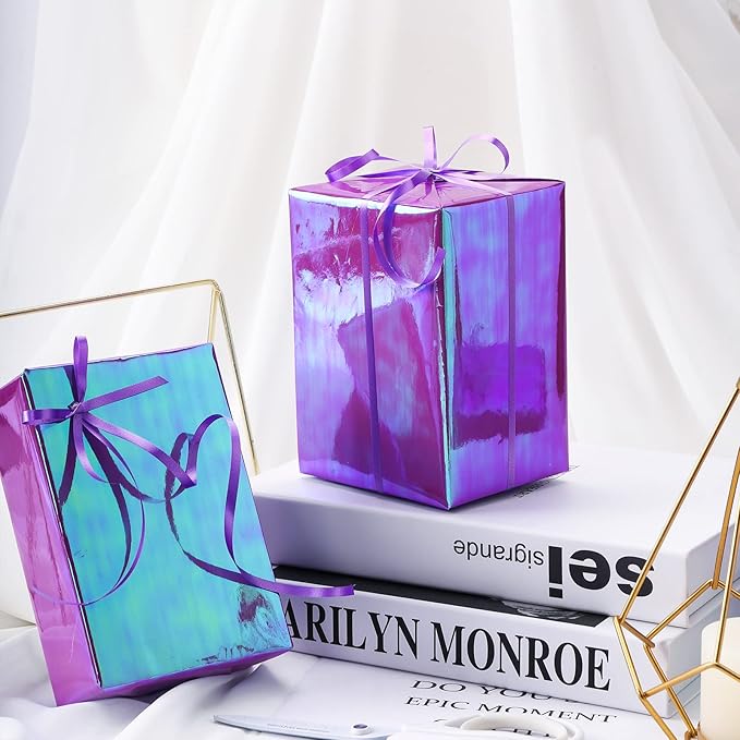 LeZakaa Purple Wrapping Paper Roll, Holographic Iridescent Purple Gift Wrap for Nightmare Before Christmas, Xmas Party, Halloween, Birthday, Valentines, Mothers Day, Holiday, 17 in x 32.8 Ft