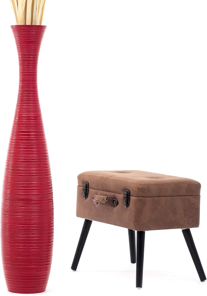 Leewadee Large Red Home Decor Floor Vase - Wooden 41 inch Tall Farmhouse Decor Flower Holder for Fake Plant and Pampas Grass