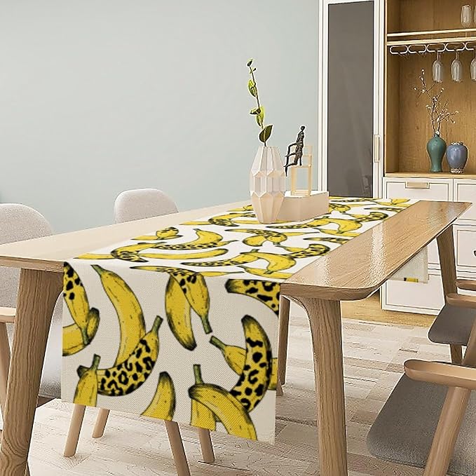 Banana Fruit Table Runner, Kitchen Dining Table Decor,Tropical Fruit Palm Leaves Table Runners for Indoor Outdoor Home Farmhouse Holiday Wedding Birthday Party Decoration, 13 x70 Inch