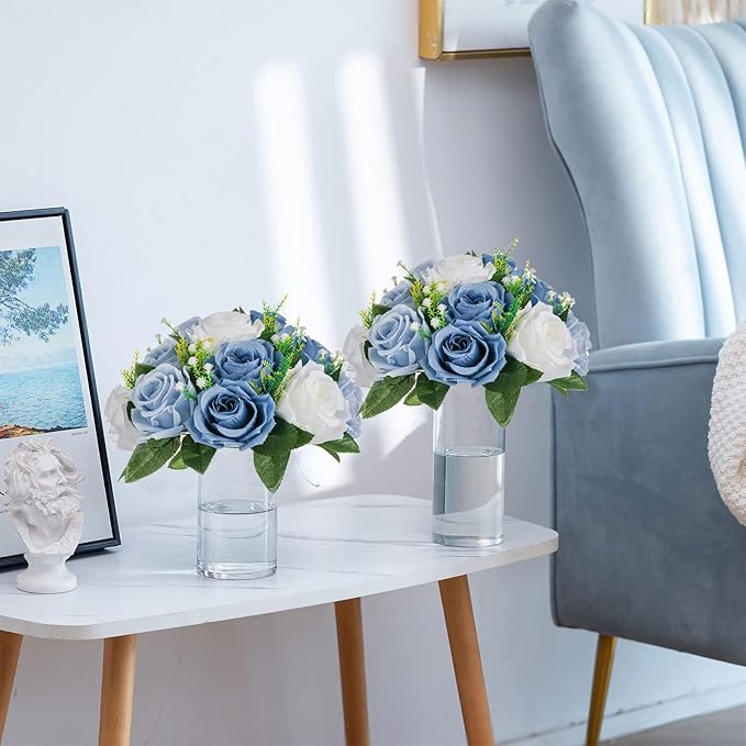 Sziqiqi Blue Flowers Artificial for Decoration Silk Kissing Balls for Wedding Bulk - Artificial Flower Ball Center Pieces Decoration for Table Floral Arrangement