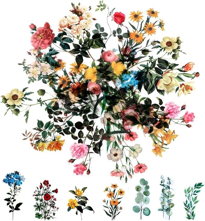 80 Pieces Natural Vintage Flower Stickers for Scrapbooking, Self-Adhesive Scrapbooking Stickers Supplies Journal for Adult Card Making Letters DIY (Style D)