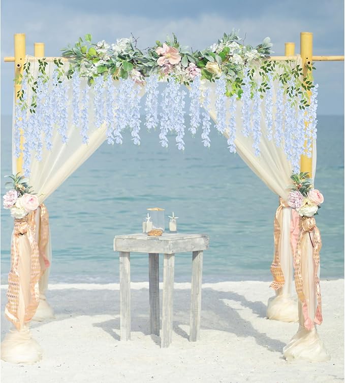 12Pack Wisteria Hanging Flowers Vines 3.6ft Blue Artificial Flowers Fake Wisteria Bushy Garland Silk Flowers Hanging Rattan String for Garden Home Wall Wedding Party Decor (Sky Blue)