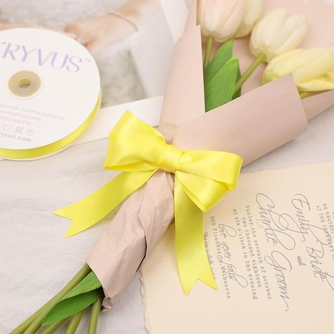 Lemon Yellow Satin Ribbon, Double Faced 1 Inch X 25 Yards Lemon Yellow Ribbon, Premium Satin Ribbon for Gift Wrapping, Crafts, Hair Bow Making, Sewing, Flower Bouquet, Wedding Party Decor