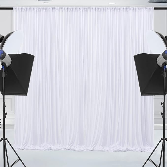 10x10ft Wrinkle Free White Backdrop Curtain for Parties Soft Fabric Drapes Wedding White Curtain Backdrop for Birthday Party Decorations Background for Photography 5x10ft, 2 Panels