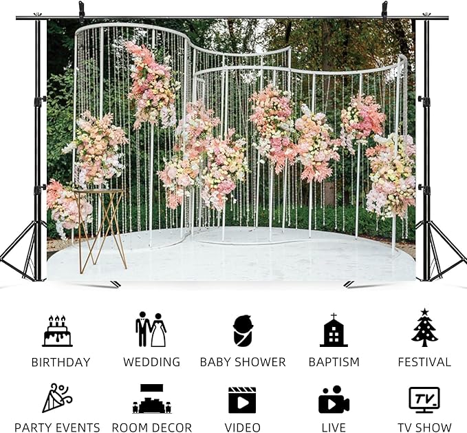 20x10ft Pink Floral Backdrop Green Leaves White Flowers Romantic Wedding Photography Background Natural Theme Birthday Banner Decorations Newborn Baby Shower Portrait Photo Booth Prop