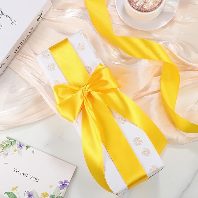 Yellow Ribbon 1 1/2 Inch 60 Yards Yellow Satin Ribbon for Fall Decor Harvest Party Crafts Gift Wrapping Flower Bouquet Memorials Holiday Christmas Decorations