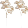 Artificial Golden Plants Fake Gold Ginkgo Leaves - Tall 27Inch 2 Pack, Faux Apricot Leaf Christmas Decor Plant Simulation Bushes for Indoor Outdoor Xmas Party Wedding Table Centerpiece DIY Decoration