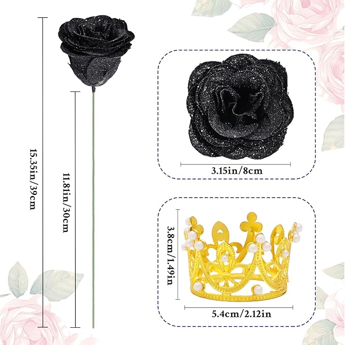 Waipfaru 36 Pcs Glitter Roses Bouquet, DIY Fake Flowers Bouquet, Artificial Black Rose Bouquet for Valentines, Mothers Day Gifts, Anniversary, Engagement, Wedding