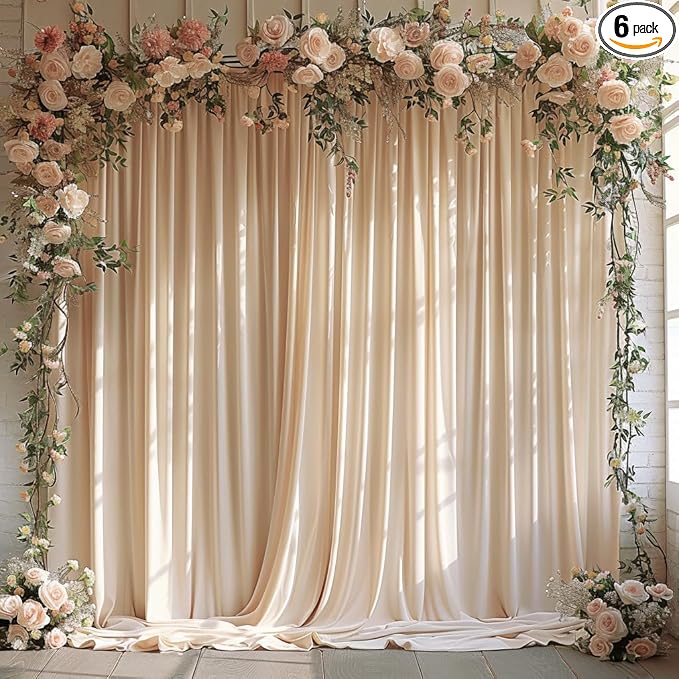 30x10ft Wrinkle Free Backdrop Curtain for Parties Soft Fabric Drapes Wedding Cream Curtain Backdrop for Birthday Party Decorations Background for Photography 5x10ft,6 Panels