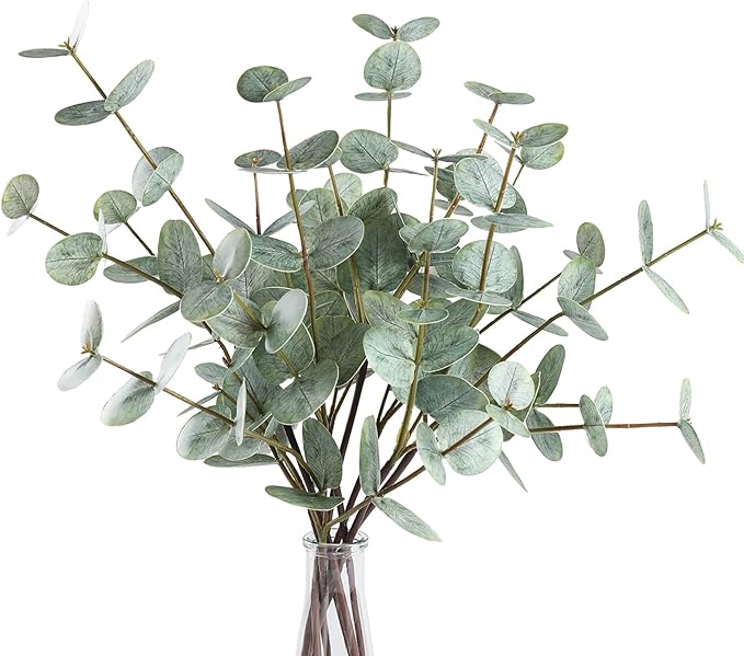 6PCS Artificial Eucalyptus Stems, 17.7" Real Touch Eucalyptus Plants, Dual-Sided Faux Leaves Greenery Decor for Vase, Table Centerpiece, Home, Bathroom, Wedding Décor (Sage Green)