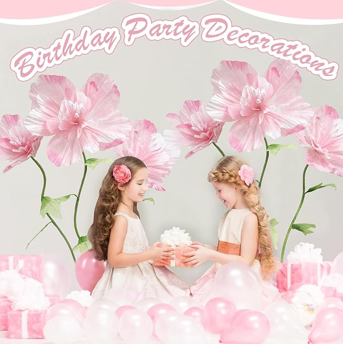 Large Artificial Paper Flowers Decoration, Giant Fake Flower with Standing Base Home Hotel Office Wedding Background Shop Window Display Photography Props Baby Shower Banquet Art Gallery Decor, Pink