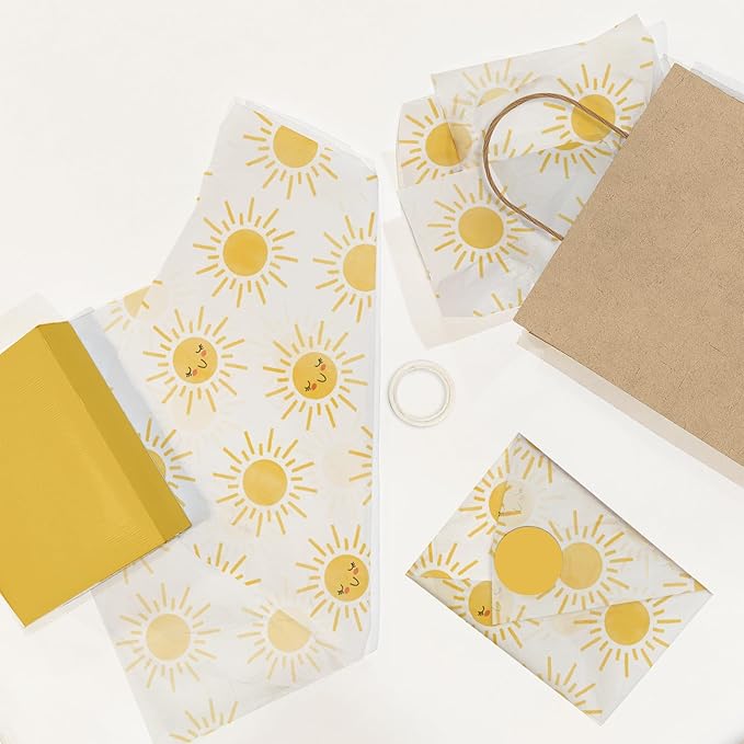 Pro Supply Global Suns Printed Tissue Paper for Gift Bags or Boxes and Wrapping - Summer Sunshine Bulk Decorative Art Tissue Paper for Packaging and Gifting | 24 Sheets 20" x 30"