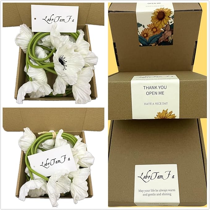 14Pcs Real Touch Anemone Poppy Bouquet for Artificial Flower Decor Kitchen Table Centerpiece Vase Home Greenery Wedding Holding Flowers Backdrop Arch Wall (White)
