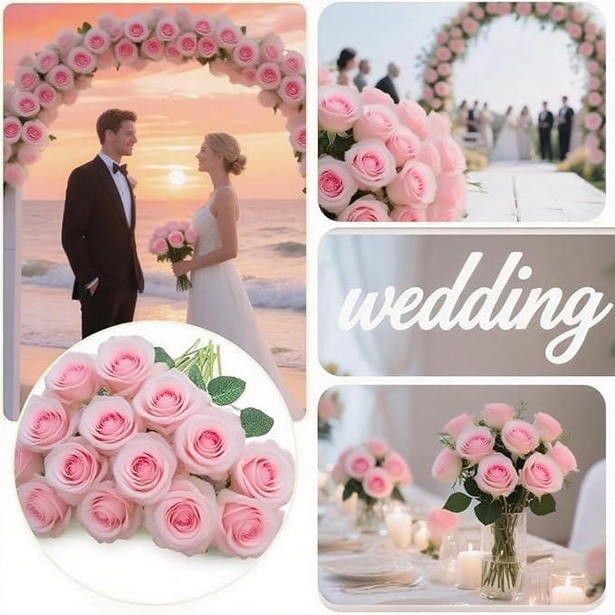 Pink Roses Artificial Flowers 15 PCS, Fake Roses Silk Flowers with Long Stems, Faux Rose for Wedding Centerpieces, Home Decor, Indoor Floral Arrangements, Party Decor, DIY Bouquet(Pink)