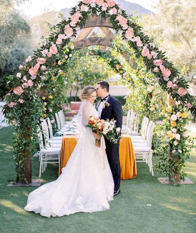 Lvydec 2 Pack Artificial Peony Flower Garland - 6ft Silk Peony Vine Willow Leaves Garland Pink Arch Flower Vine for Wedding Party Table Decoration (Pink)