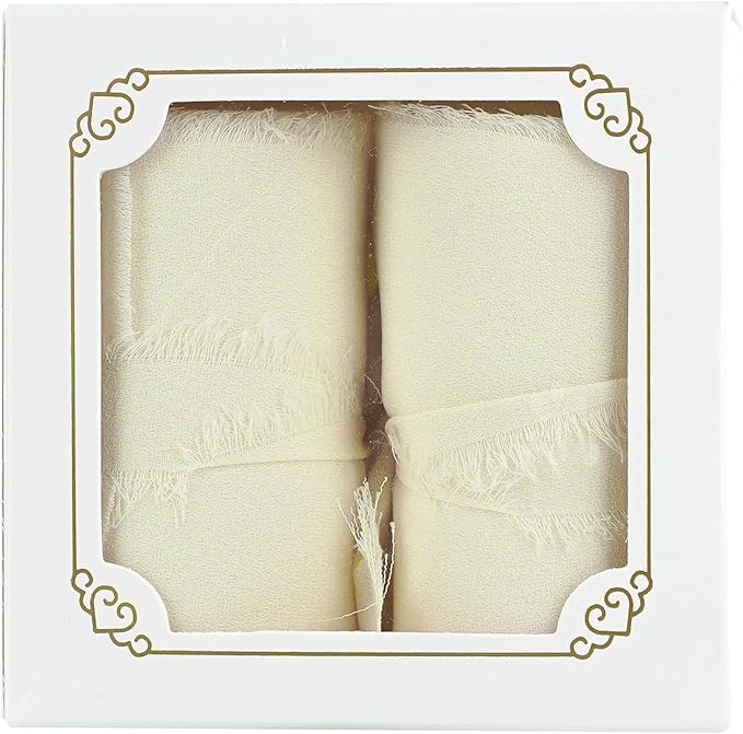 MEEDEE Ivory Chiffon Ribbon 3 Inch Frayed Ribbon Cream Chiffon Silk Ribbons Frayed Edge Wide Chiffon Ribbons for Crafts, Flower Bouquet, Wedding Favors Wrapping (2 Rolls 10 Yards)