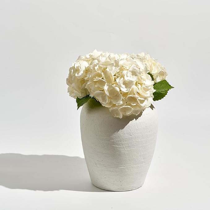 LB2 White Ceramic Large Vase, 11.8" Tall Zen Style vase, Terra Cotta Pitcher Vase, Distressed Farmhouse Decor, Pottery Decorative Flower for Home Decor (A - White 11.8")