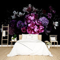 Black Peony Floral Wallpaper Bedroom Purple Botanical Flowers Leaf murals Living Room tv Background Large Wall Mural Aesthetic Room Decor - 91"x65" Not Peel and Stick