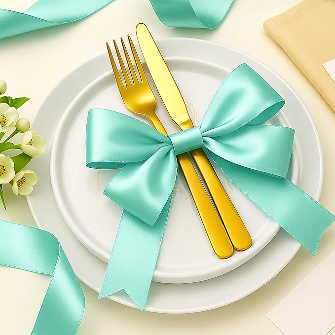 Fullive Mint Blue Ribbon for Gift Wrapping, 1 1/2 Inch 30Yards Ribbons for Crafts, Polyester Solid Satin Ribbon for Flower Bouquet Easter Birthday Christmas Decorations Floral Arrangements DIY Bows