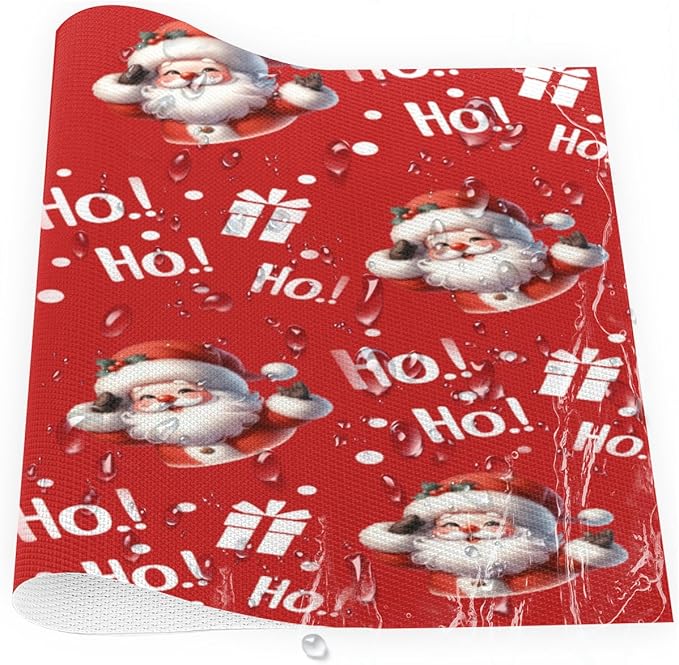 Christmas Xmas Ho Santa Claus Placemats Set of 1 PVC Vinyl Non Slip Table Mats Heat Resistant Place Mats Washable Wipeable Dining Table Mat for Kitchen Decor Party Indoor Outdoor Decorative Gift