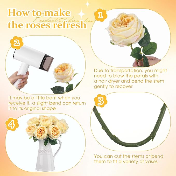 10pcs Real Touch Peonies Artificial Flowers, Faux Austin Rose with Long Stem Look Real Fake Flower for Christmas Valentines Arrangement Wedding Party Home Kitchen Decor(Champagne)