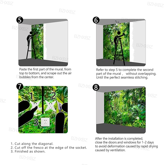 Tropical Rainforest Botanical Wallpaper Bedroom Green Leaf Plant murals Aesthetic Room Decor Living Room tv Background Large Wall Mural - 91"x65" Not Peel and Stick