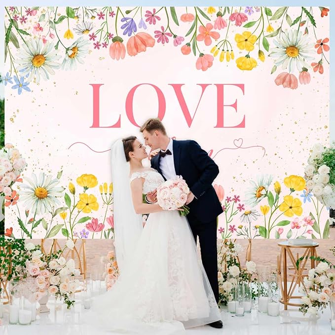 Sensfun Love in Bloom Bridal Shower Decorations Wildflower Wedding Shower Backdrop Pink Love in Bloom Engagement Party Background Spring Floral Wedding Bachelorette Party Decorations Supplies 6x4ft