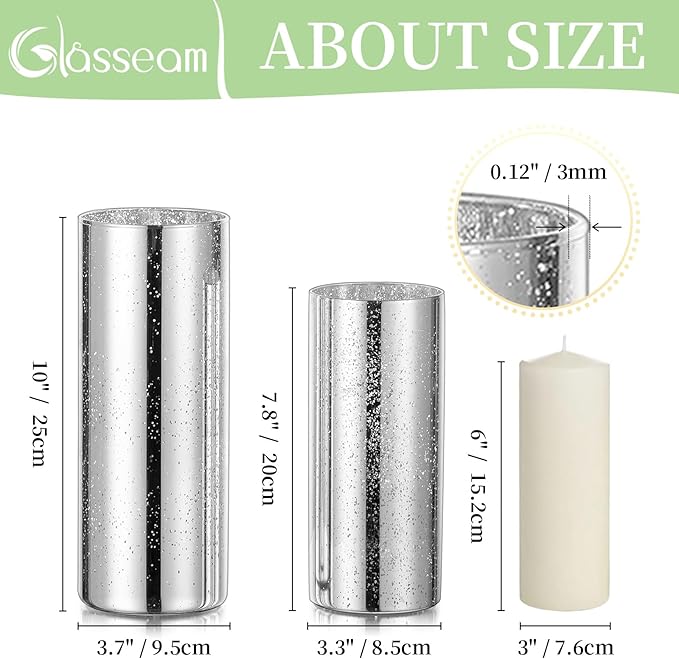 Glasseam Cylinder Vases for Centerpieces Bulk: Set of 24 Silver Mercury Glass Vases for Flowers Floating Candle Vases for Flowers Hurricane Candle Holders for Table Centerpiece Wedding Decor