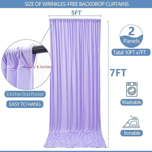 10x7ft Wrinkle Free Lavender Backdrop Curtain for Parties Soft Fabric Drapes Wedding Curtain Backdrop for Birthday Party Decorations Background for Photography 5x7ft,2 Panels