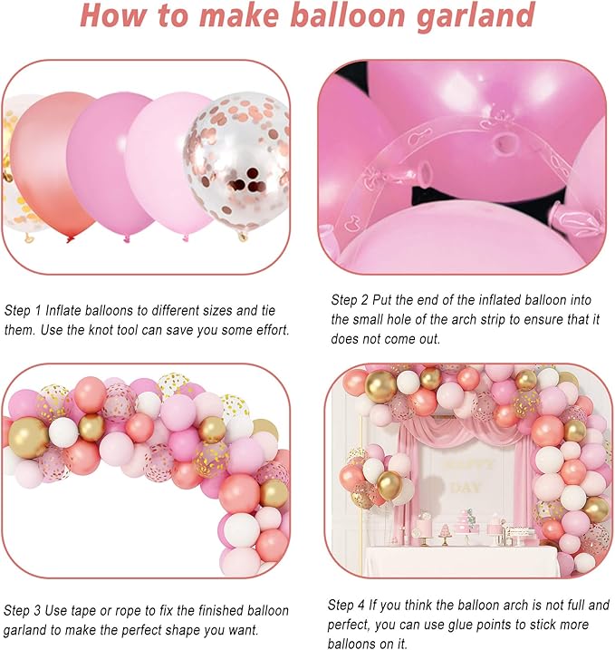 Amandir 164Pcs Rose Gold Pink Balloons Garland Arch Kit Light Pink Gold White Confetti Latex Metallic Balloons for Birthday Decorations Baby Shower Wedding Graduation Party Decorations