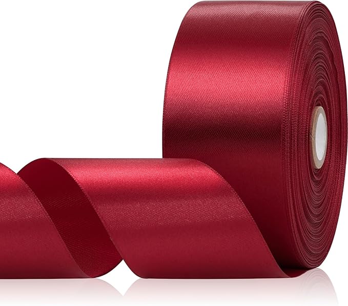 Wine Red Ribbon 2 Inch, 60 Yards Wine Red Satin Ribbon for Flower Bouquet, Crafts, Gift Wrapping, Birthday Party, Hair, Wedding and Handmade Roses