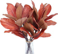 4 Artificial Magnolia Leaf Stems, Real Touch Fake Green Branches for Flower Arrangement, Centerpiece for Indoor and Outdoor Home Dining Tables, Wedding and Party Decorations(Red)