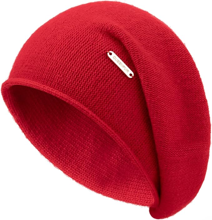 QUEENFUR Knit Slouchy Beanie Hats for Women Cashmere Ski Cap Knitted Wool Soft Warm Winter Hat