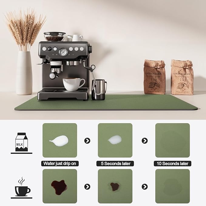 Dish Drying Mat for Kitchen Counter | Coffee Bar Mat for Countertops | Heat Resistant Drainer Mat with Non-slip Rubber Backed | Hide Stain Kitchen Absorbent Draining Mat | Green 16"x24"