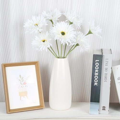 12pcs Gerbera Daisy Artificial Flowers 17.7’’ White Faux Daisies Silk Flowers with Stems for Wedding Bouquet Home Party Garden Outdoor Decoration(White)
