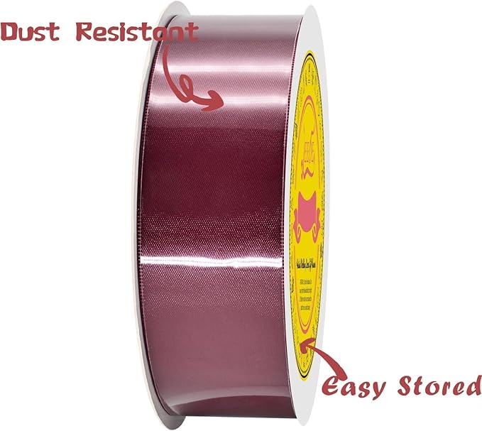 Double Face Wine Red Satin Ribbon 1-1/2 inch X 50 Yards Polyester Wine Red Ribbon for Gift Wrapping Very Suitable for Weddings Party Hair Bow Invitation Decorations and More