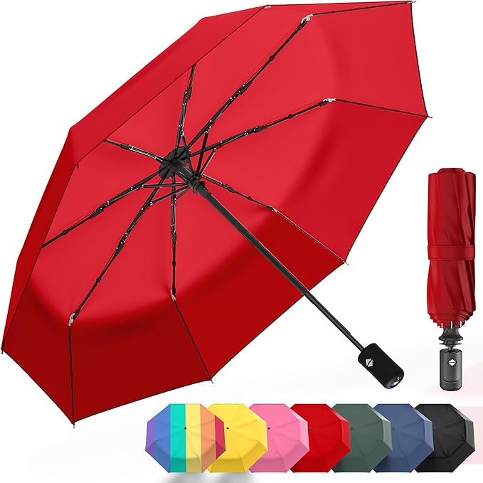 Rain-Mate Windproof Compact Umbrellas for Rain - Strong Reinforced Fiberglass Rib Design & Auto Open & Close - Portable Folding Travel Umbrella - Lightweight & Packable for Women & Men, Easy Collapse