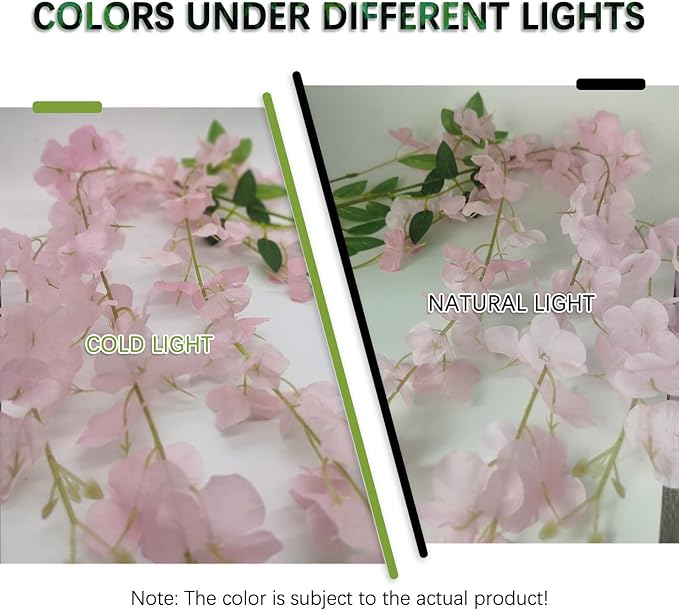 24 Pack Pink Wisteria Hanging Flowers Garland, 3.77 Feet Artificial Flower Vines, Fake Wisteria, Artificial Vines Hanging Garland for Backdrop Outdoor Yard Garden Decor