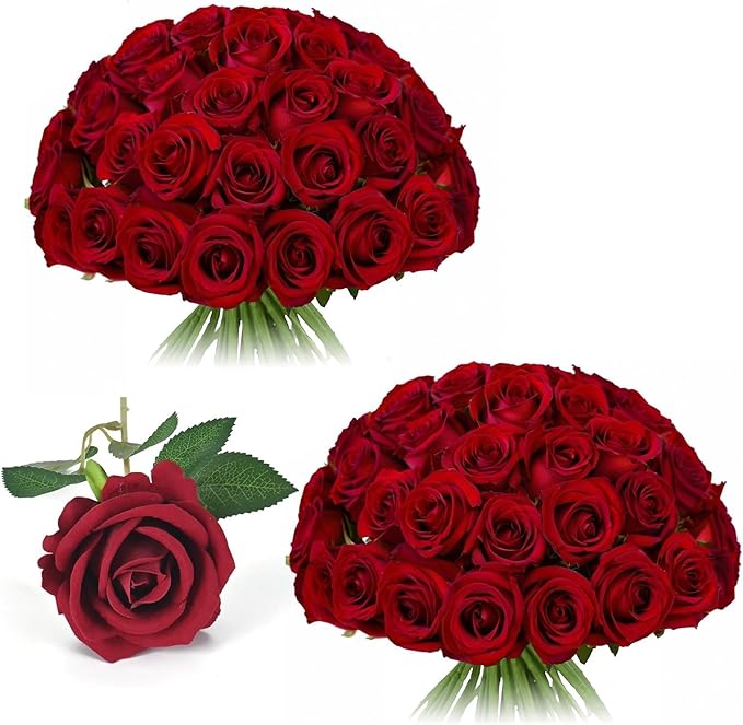 200 Pack Silk Roses Flowers - Artificial Burgundy Fake Flowers with 50cm Stems for Wedding Decor, 3.7in(7cm) Silk-Like Velvet Flower Heads for Wedding, Vintage Decor (200, Burgundy)