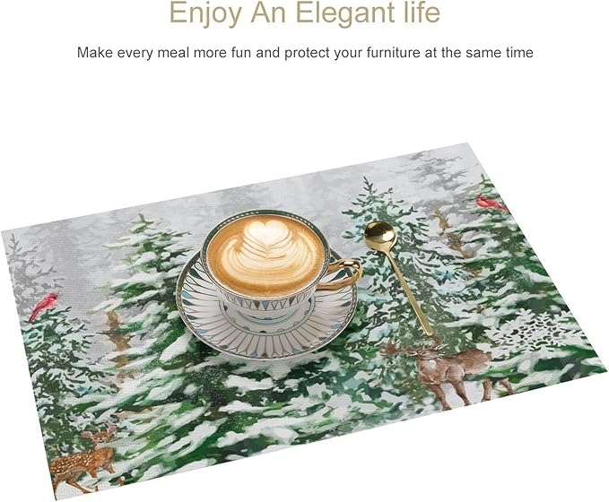 Winter Snowy Forest Placemats Christmas Pine Tree Snowflake Holiday Bath Rustic Christmas Tree Placemats Table Kitchen Dining Party 12x18 Inch Set of 4