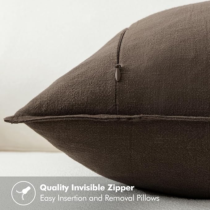 MIULEE Decorative Linen Pillow Covers 20x20 Inch Dark Coffee Boho Farmhouse Neutral Winter Couch Throw Pillows for Bed Pack of 2 Accent Modern Pillowcase Sofa Livingroom Home Decor