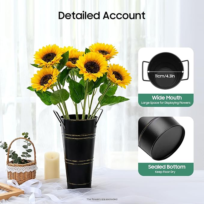 8PCS Galvanized Metal Vase with Handles Farmhouse French Flower Bucket Vases for Cut Flowers for Flowers Country Wedding Table Centerpieces
