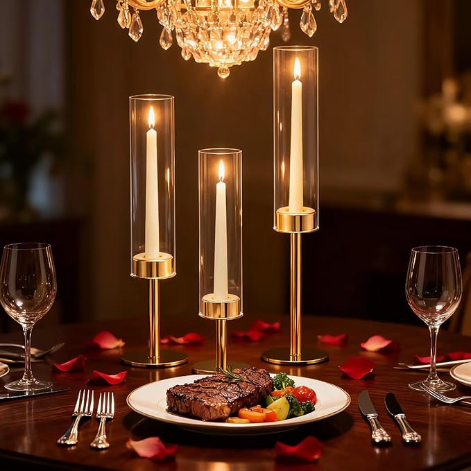Gold Candlestick Holders Set of 6 – Tall Candle Sticks Holder Decor – Vintage Centerpiece Table Decorations – Dining Room Decor – Candle Holder Decor – Wedding Decorations – Home Decor Aesthetic Gift