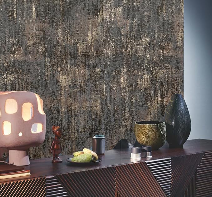 AM1NAH 17.7" X 472" Industrial Texture Metallic Wall Paper Non-Woven Distressed Wallpaper