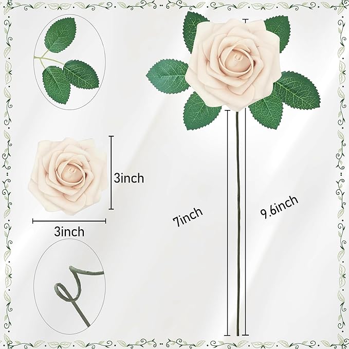 Artificial Flowers, 25pcs Creamy Yellow and Ivory Artificial Rose for DIY Wedding Bouquets Centerpieces Arrangements, Fake Flower with Stems for Party Home Decorations