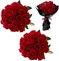 Red Roses Artificial Flowers Bulk, 32Pcs Fake Roses Artificial Velvet Roses with Stems, DIY Silk Flowers Roses Bouquet, Realistic Faux Artificial Roses for Mother's Day Home Table Decor