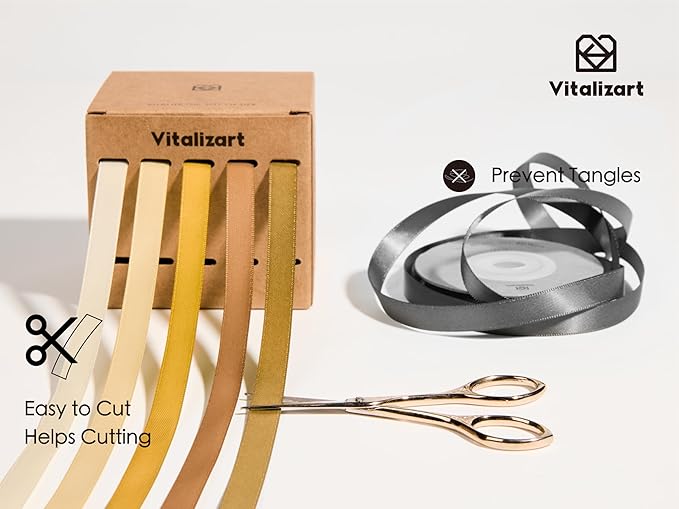 Vitalizart Gold Ribbons for Crafts 3/8" x 50 Yd Yellow Satin Ribbon Champagne Double Face Gift Wrapping Silk Like Fabric Flower Bouquet Birthday Party Decorations Bridal Shower Wreath Hair