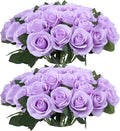 52pcs Lavender Roses Artificial Flowers Fake Flowers Silk Roses with Stems for DIY Wedding Bouquets Bridal Shower Centerpieces Arrangements Party Decorations