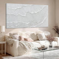 WINKAILIN White Abstract Textured Wall Art Modern 24x48 inch Canvas Ocean Wave Artwork Minimalist Hand-drawn Painting Contemporary White Posters Print for Living Room Bedroom Office Décor