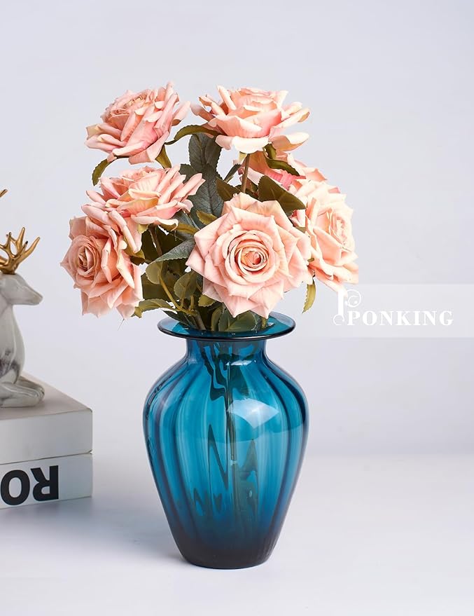 3.1"(8cm) Manta Rose Artificial Flower 7pcs Realistic Faux Silk Roses Fake Flowers Bouquets Arrangements Decor for Wedding Spring Mother's Day, Home Table Decorations, Light Pink Flower